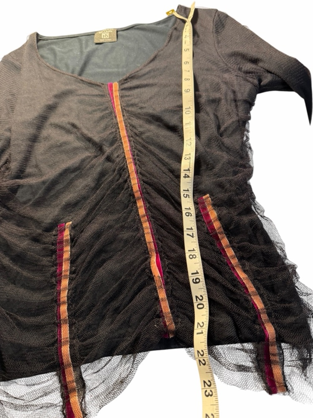 Roberta Scarpa Wool Silk Blend Black Ruched Long-Sleeve Pink Stripe Detail Sz 10 - Picture 14 of 14